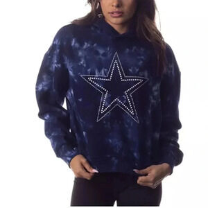 Women's Navy Dallas Cowboys Tie-Dye Cropped Pullover Hoodie